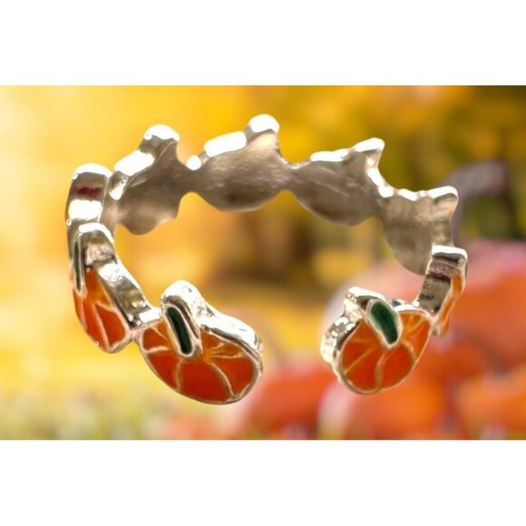 Pumpkin Ring New Orange Silver Adjustable Thanksgiving Autumn Jewelry Fe… - Picture 10 of 12